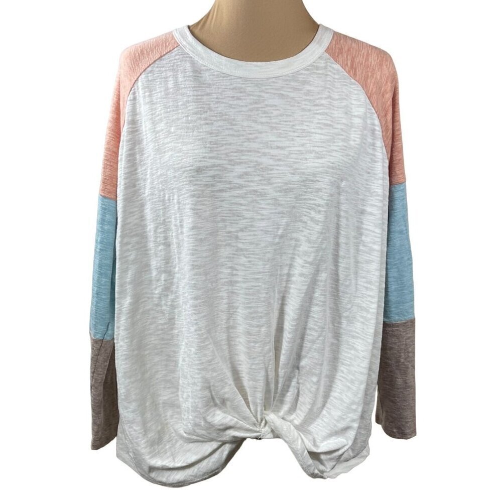 Entro Women's Color Block Sleeve T-Shirt Burnout White, Pink, Blue Size M Medium